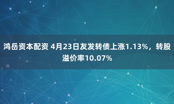 鸿岳资本配资 4月23日友发转债上涨1.13%，转股溢价率10.07%